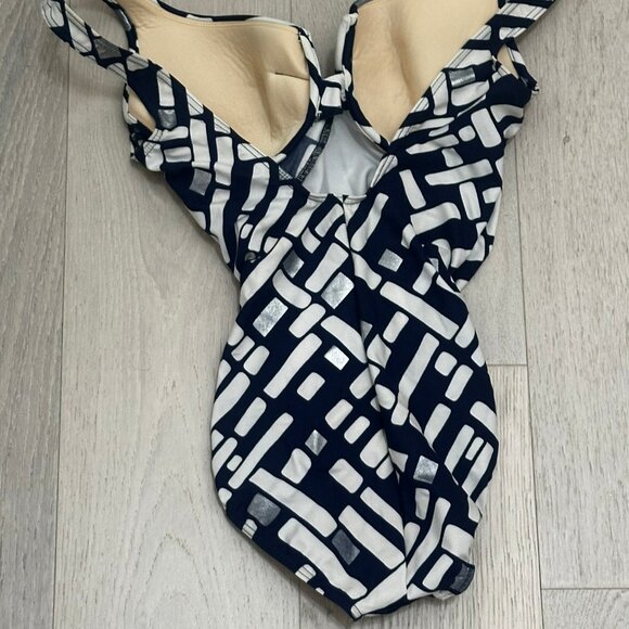 Miraclesuit Estilo Swimsuit – Navy/White, Tummy Control, Glam V-Neck - Size 12 - Picture 11 of 15